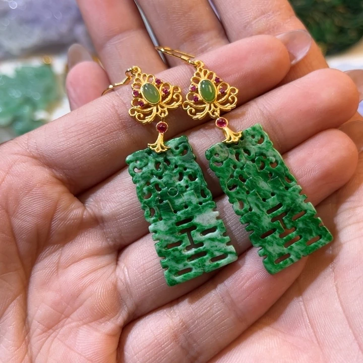 翡翠耳饰未镶嵌带编织