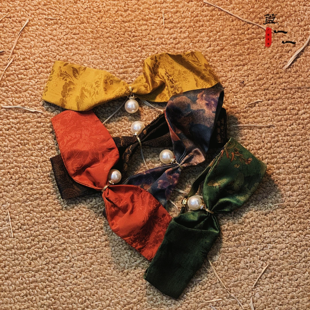 【莨一一】复古中国风印花女士香云纱桑蚕丝多色领结