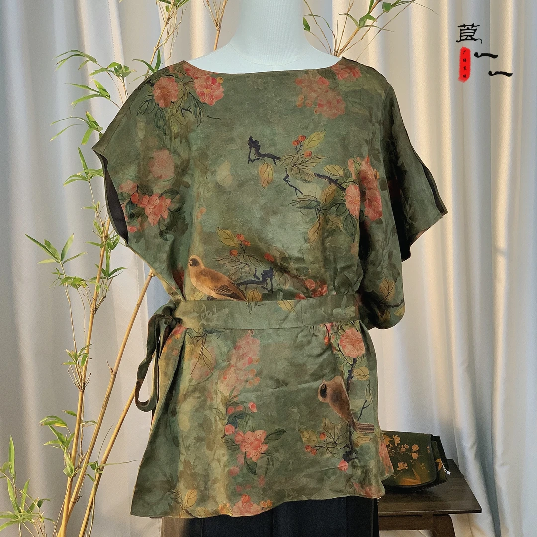 【如曼】复古国风高端提花中式宽松桑蚕丝圆领上衣