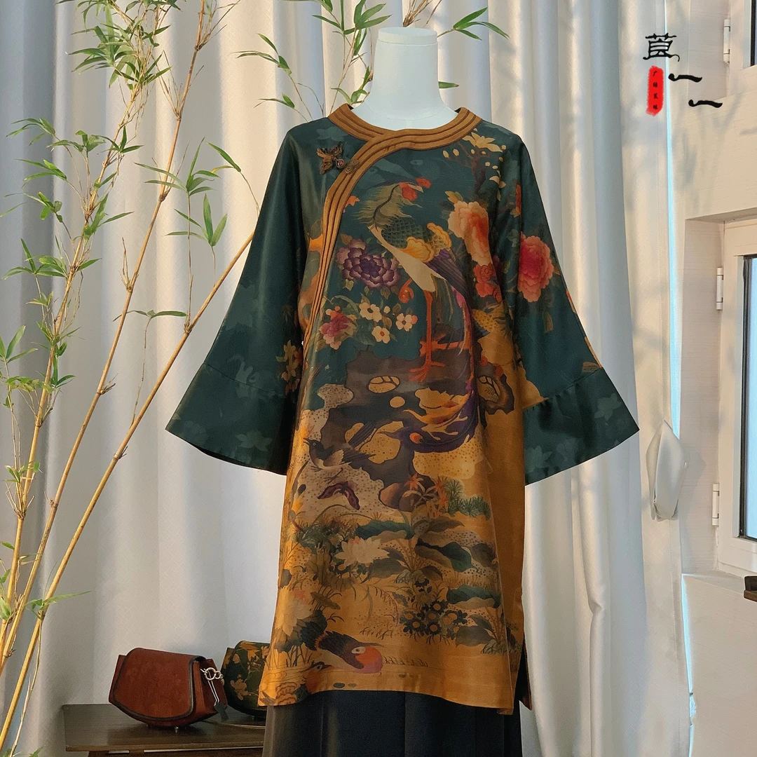 【凤舞】传统中式凤凰太太服香云纱真丝连衣裙