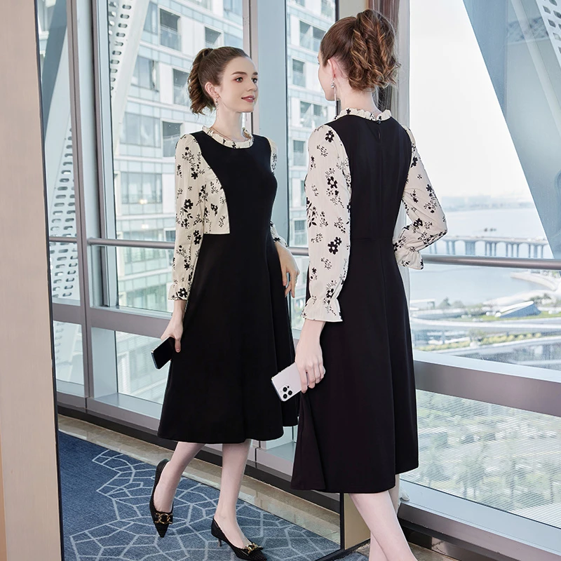 【原创设计师款】奢姿2025年秋大码女装减龄碎花裙子拼接时尚连衣裙