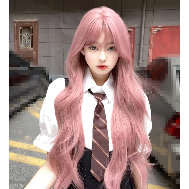 束朵假发女网红长卷发粉色jk日常逼真修脸lolita自然全头套