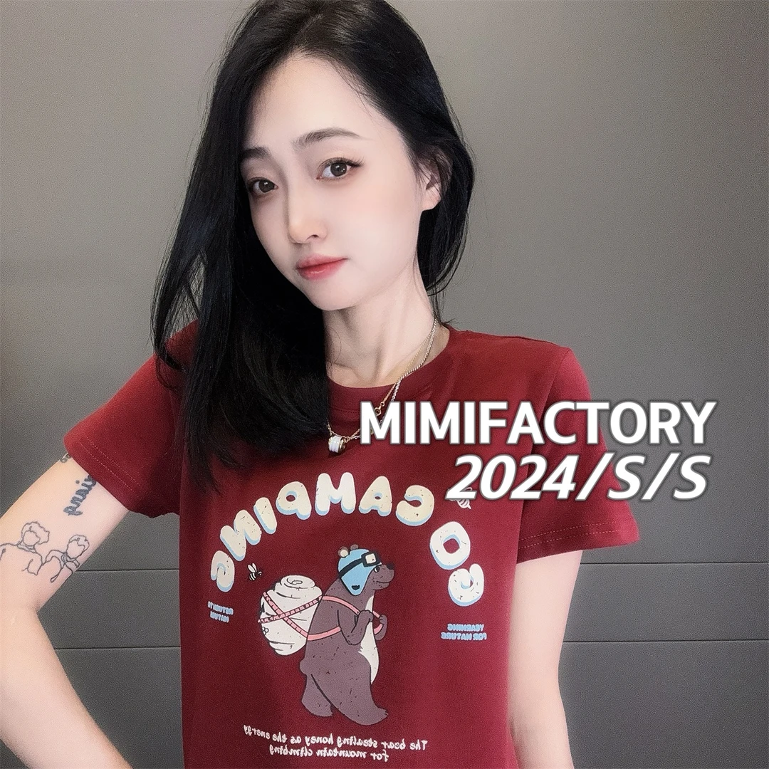 芈芈-2024夏季新款 复古印花短袖T恤女修身显瘦时尚休闲百搭XCTQ