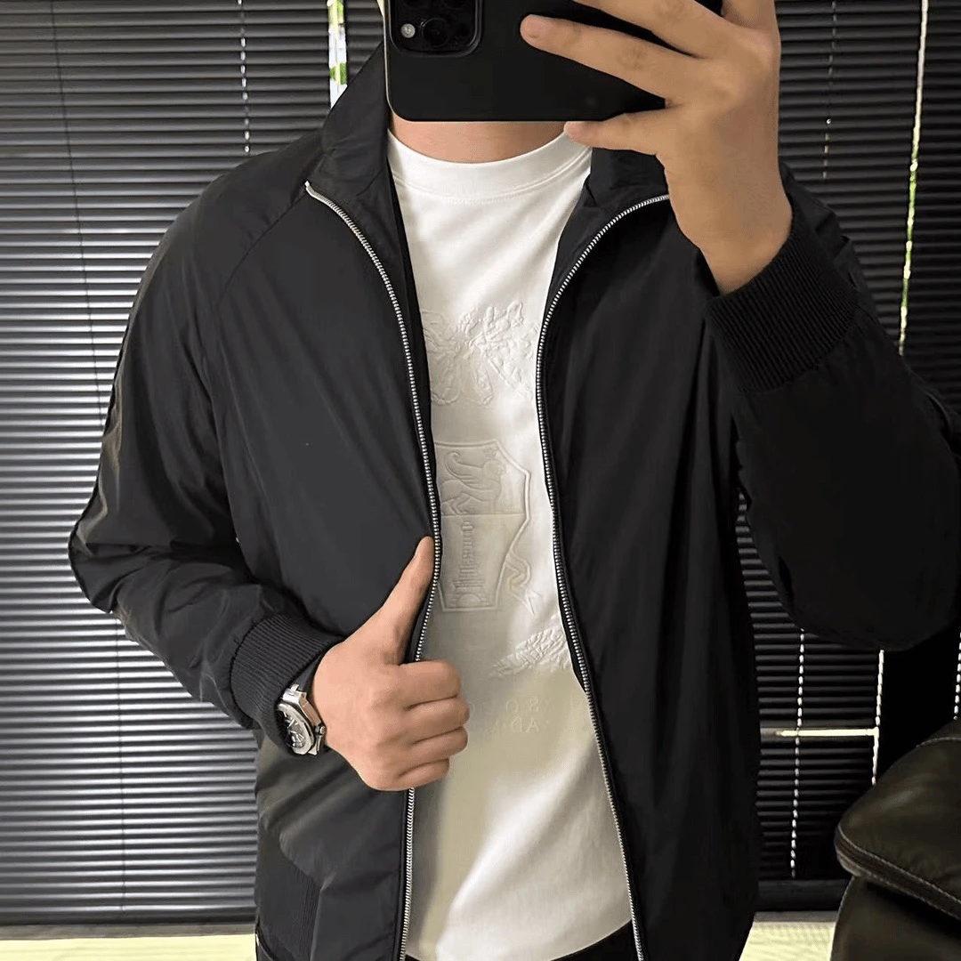 态度｜867302秋季新款男士拼接绵羊皮设计轻奢时尚立领夹克外套