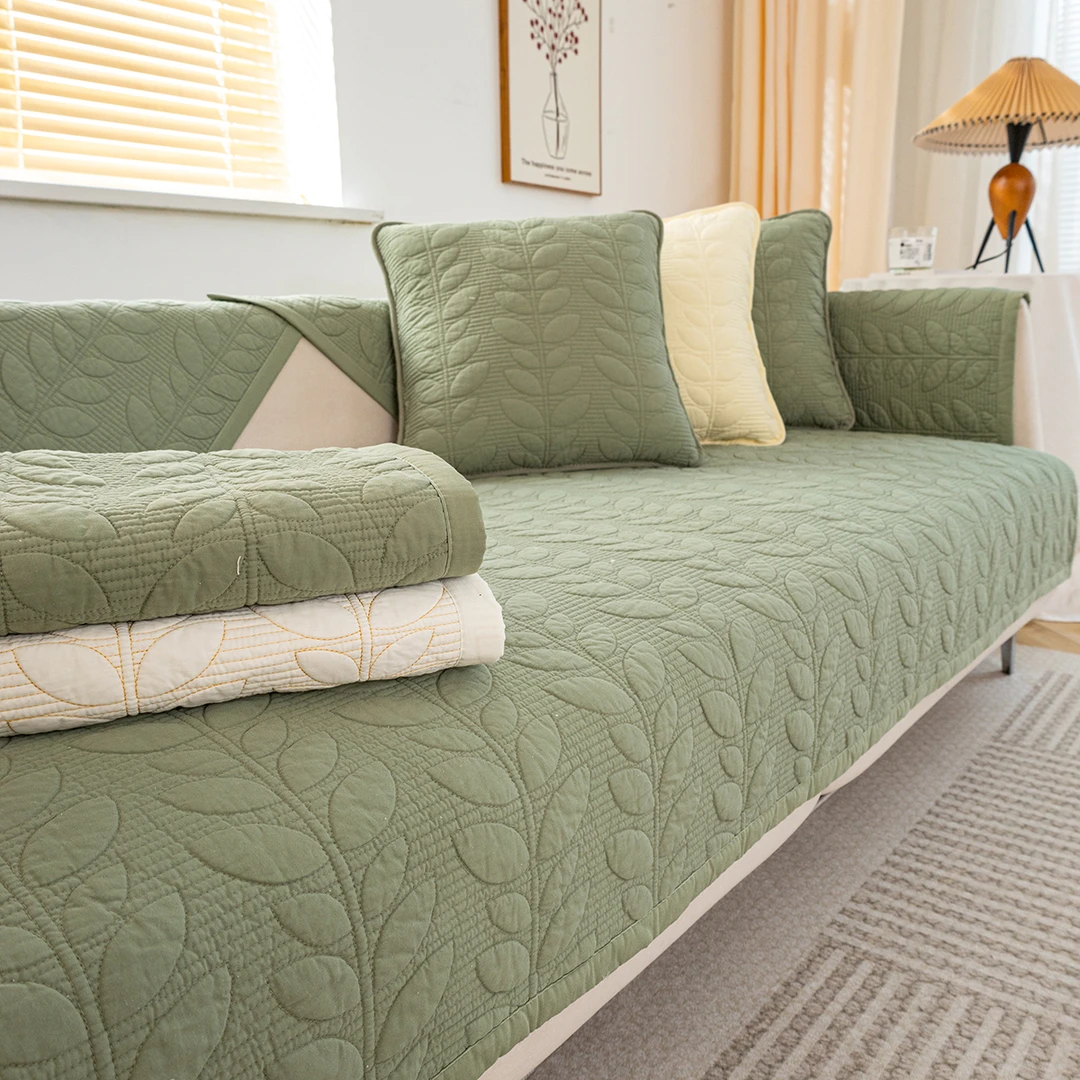 现代简约刺绣纯棉沙发垫套罩巾四季通用坐垫子防滑防猫抓组合沙发