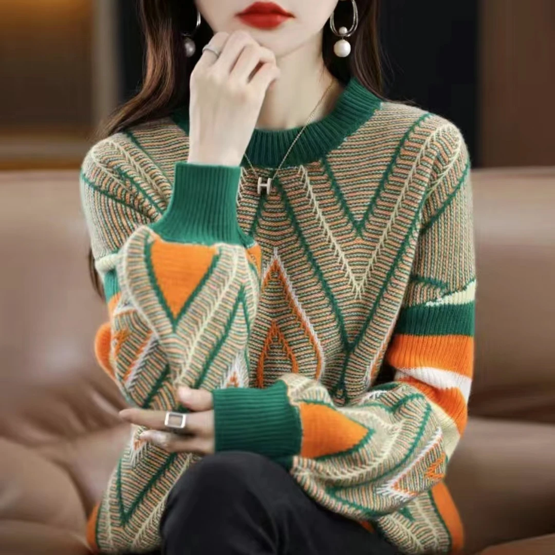 021-060偶遇针织羊毛时尚保暖打底衫高领毛百搭洋气圆领修身女装