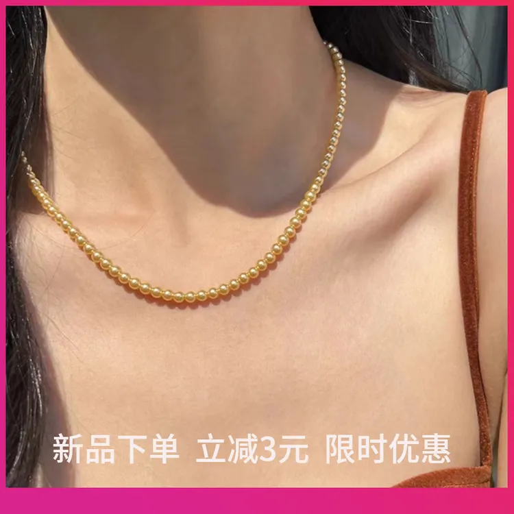 铜合金项链 浅金色小米粒仿珍珠锁骨链高级感轻奢小众简约ins颈链