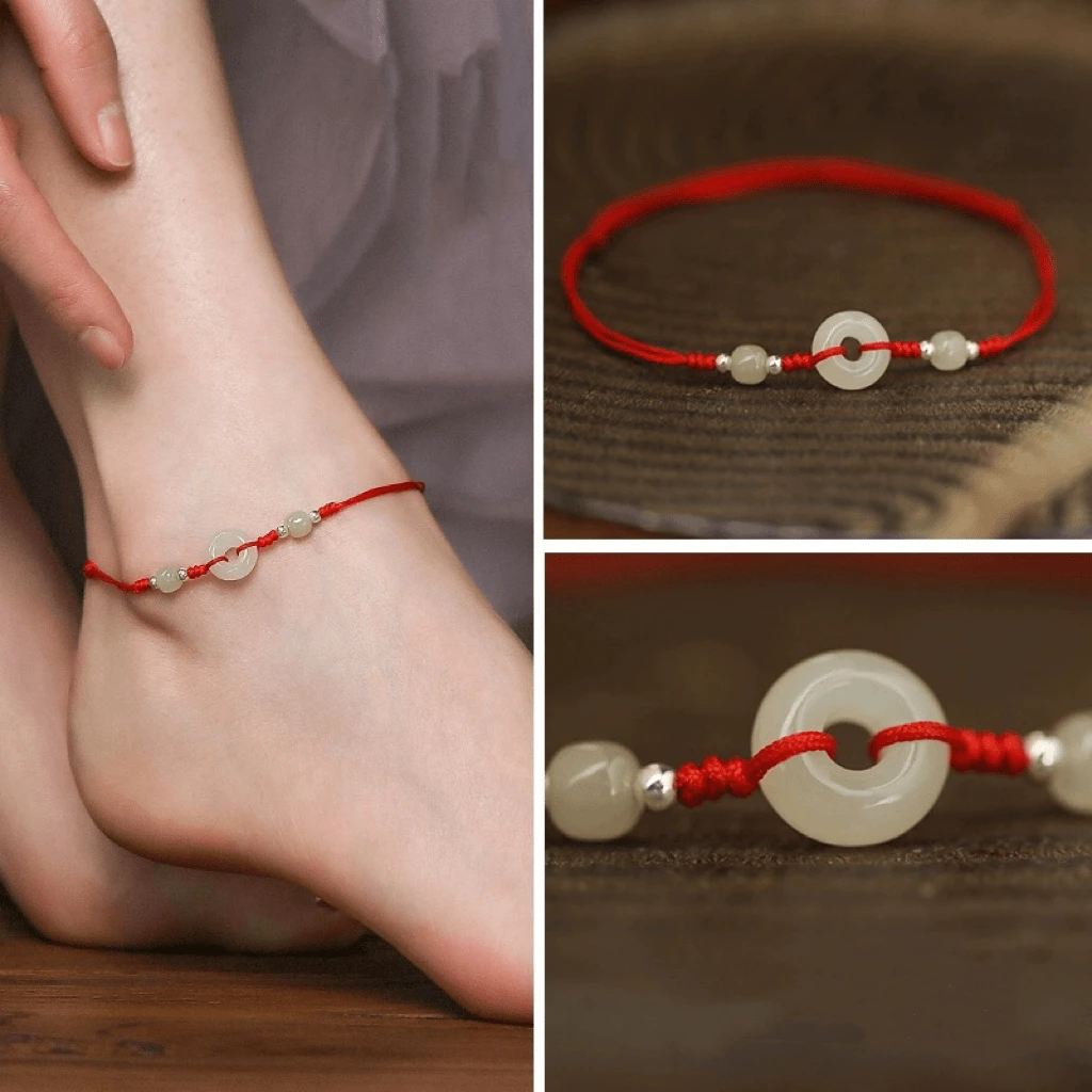 铜合金布艺脚链  新款中国风平安扣手工编织红绳脚链女本命年脚绳
