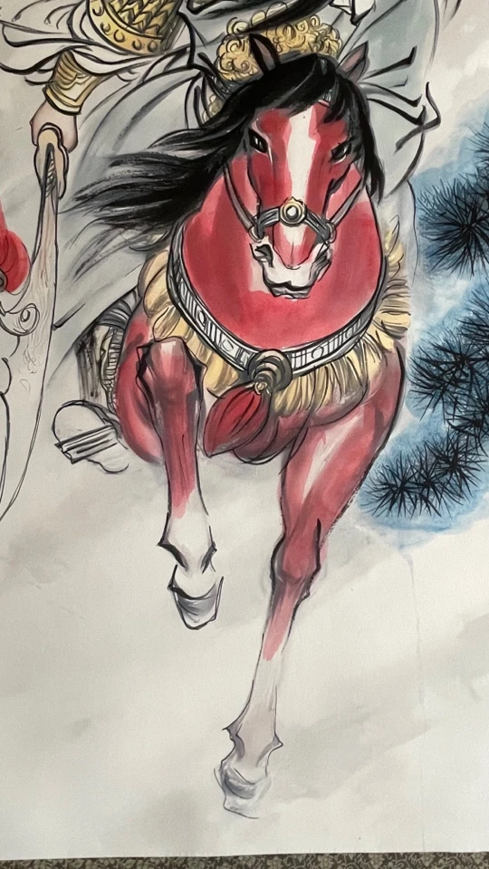 纯手绘朱砂版《关羽武财神》马到成功系列