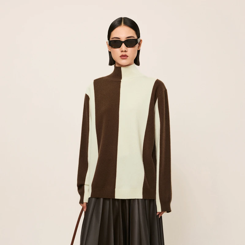 LESS冬季绵羊毛针织衫女休闲拼接套头毛衣2N0311650