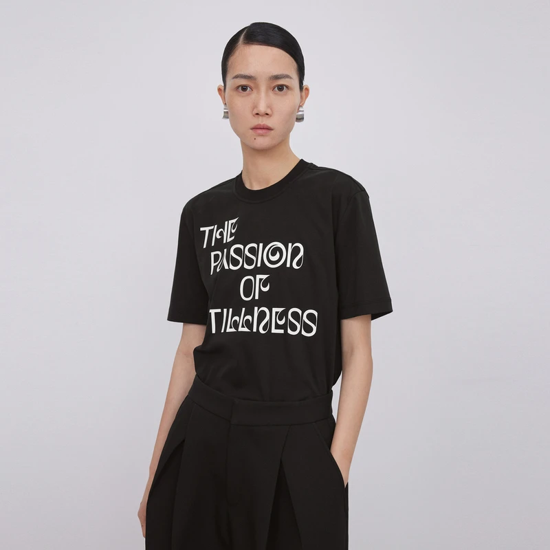 LESS棉质T恤女休闲简约字母印花基础款短袖上衣含桑蚕丝2N0114190