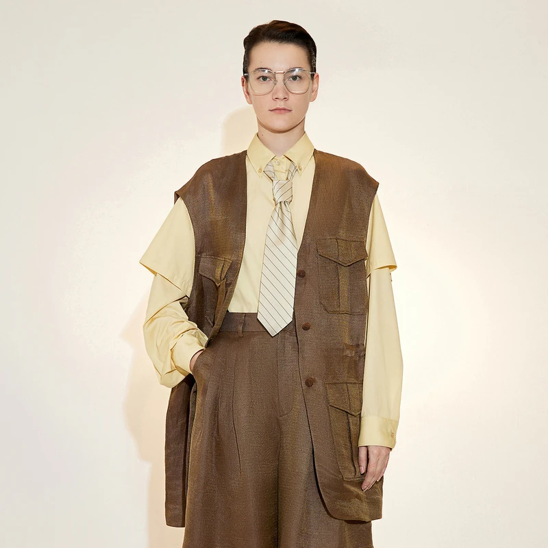 【LESSxSamuel】知识分子风亚麻马甲背心长款宽松外套女2N7513780