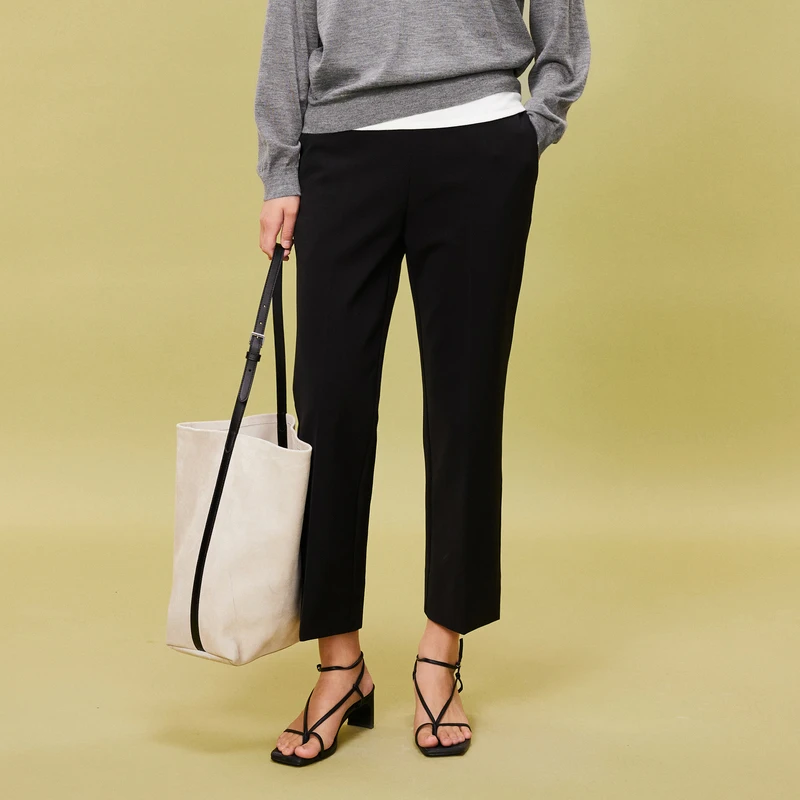 LESS黑色西装裤女通勤显瘦高腰小个子微喇九分休闲裤子2O3E12080