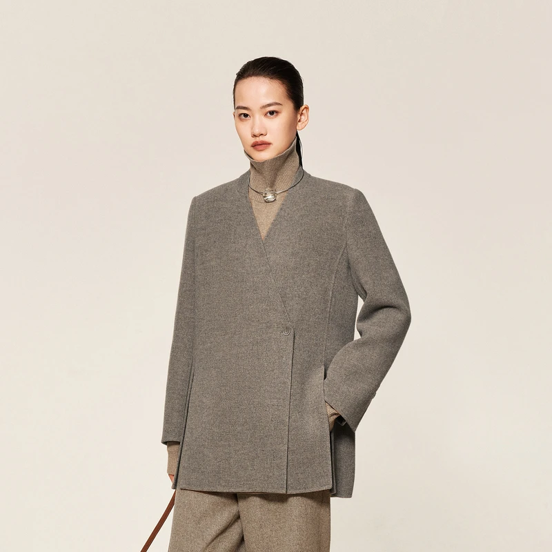 LESS绵羊毛立领长袖呢大衣2O0811470