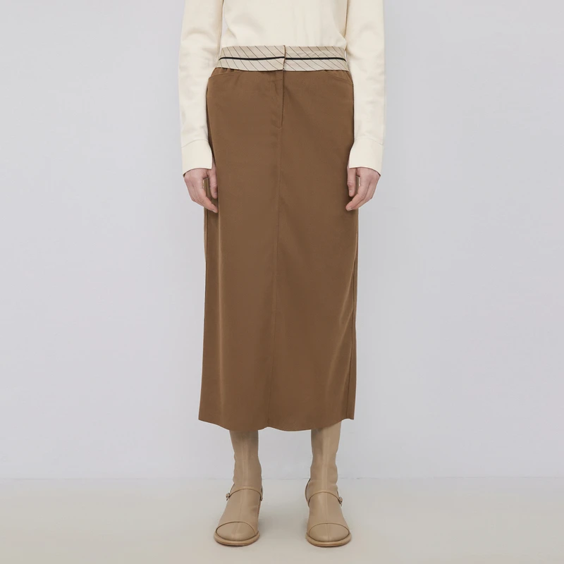 LESS春秋仿麂皮半身裙女复古中长款高腰休闲直筒腰裙2N9D10120