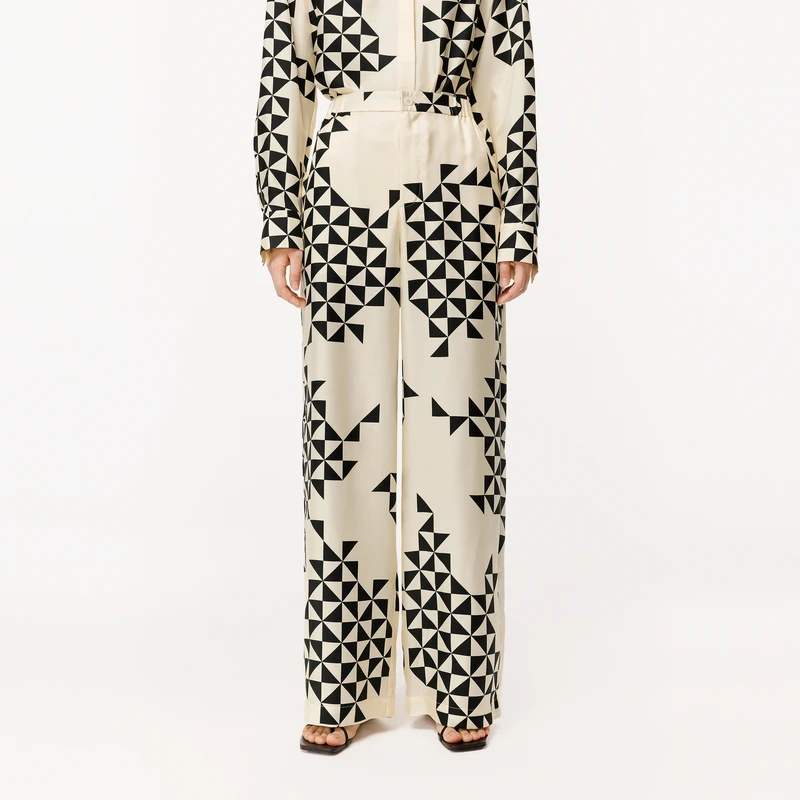 LESS夏简约质感6A桑蚕真丝黑白几何设计感直筒休闲裤女2O4E11910