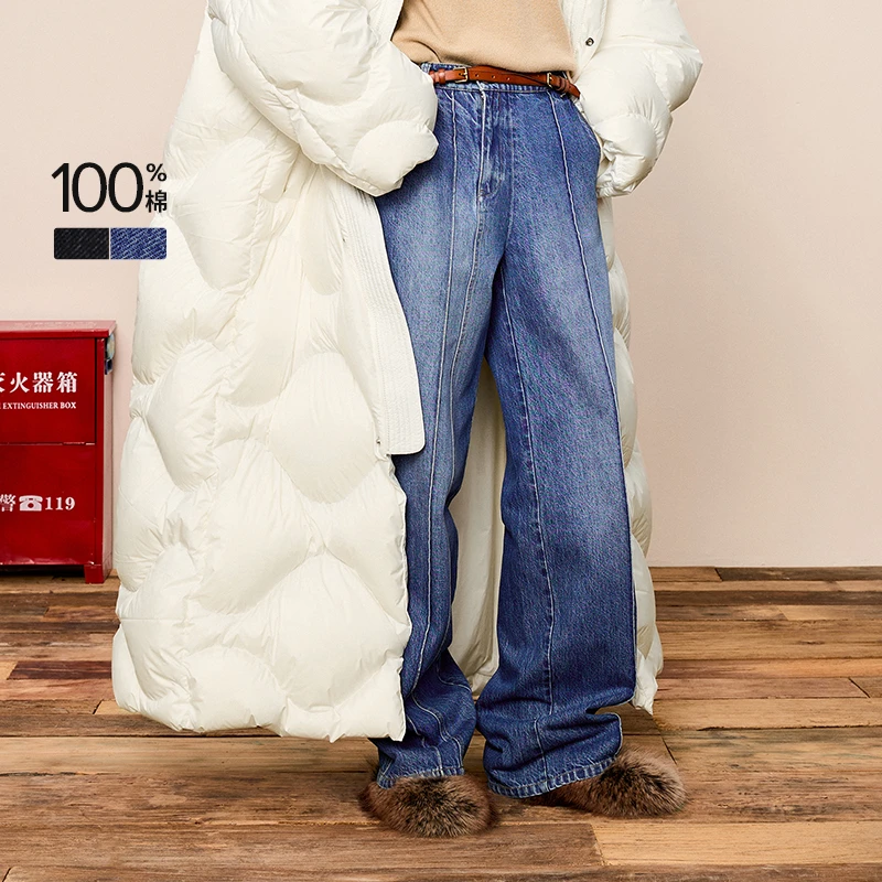 【SAMUEL系列】LESS不对称门襟设计感棉质直筒牛仔裤女2O0E12170