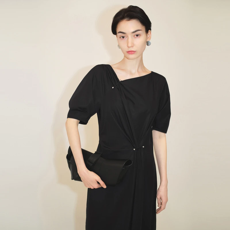 LESS新中式连衣裙女复古泡泡袖浪漫薄荷曼波气质连衣裙2M7G12630