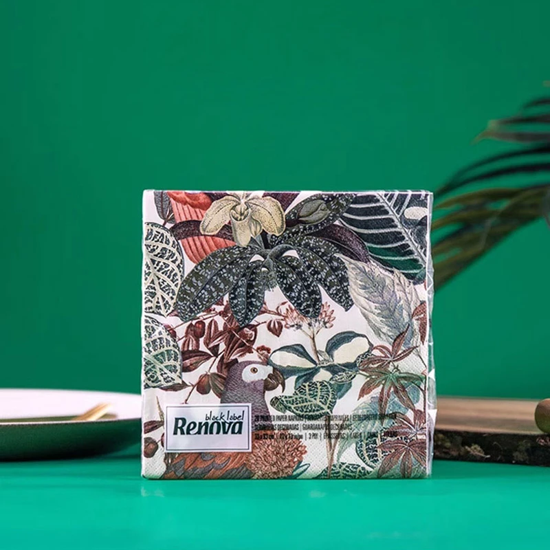RENOVA热带雨林黑标餐巾纸手帕纸彩色renova纸巾印花