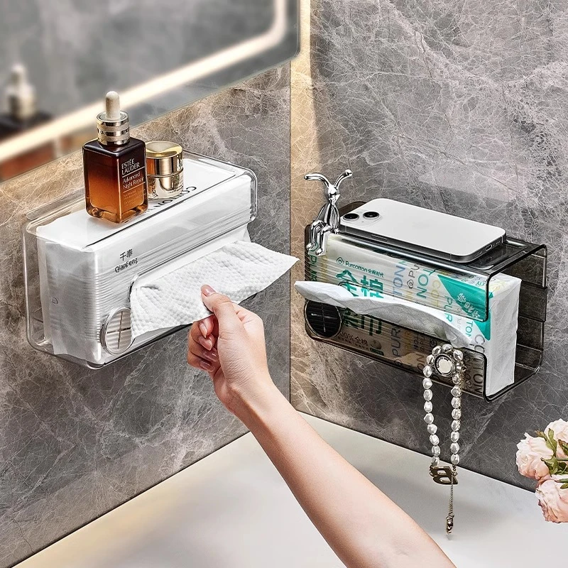 优勤吸盘纸巾盒免打孔卫生间洗脸巾收纳盒壁挂式厕所卷纸架抽纸盒