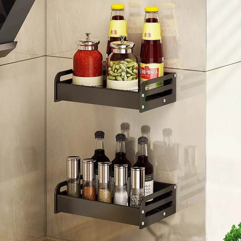 优勤厨房用置物架子长壁挂式免打孔调料盒家用壁挂调料架多功能