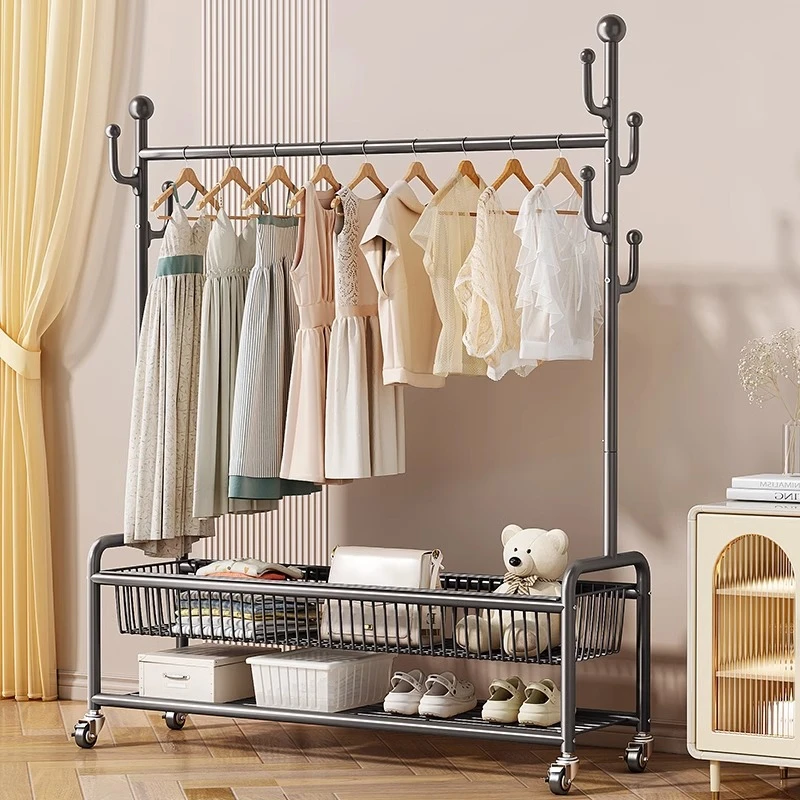 优勤晾衣架落地可移动卧室凉衣架家用阳台挂衣架室内简易衣帽架子