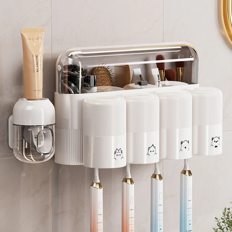 智能防尘牙刷杯架壁挂式收纳牙刷架保持洁净简约设计浴室收纳架