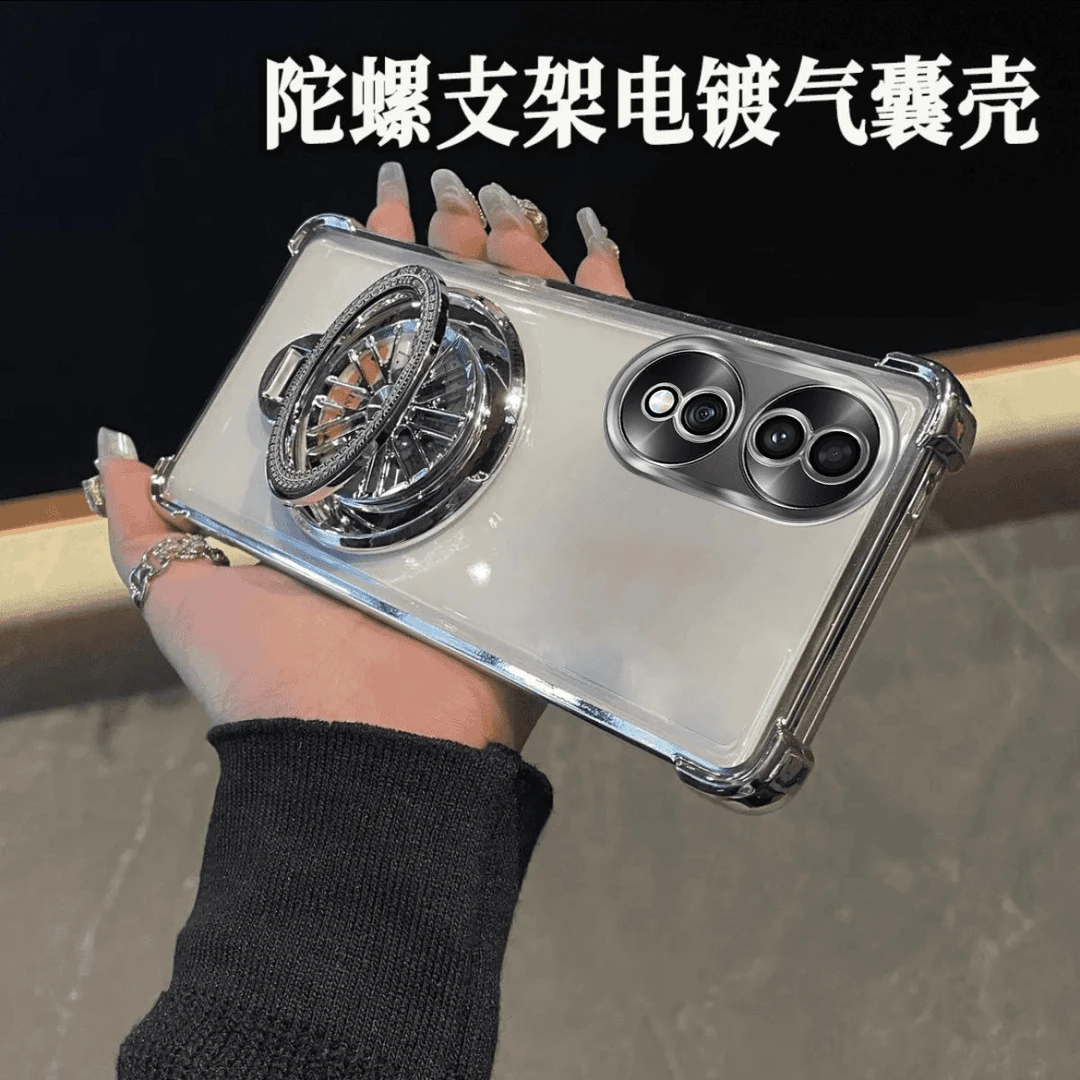 适用于荣耀70新款电镀气囊四角防摔解压旋转陀螺支架全包手机壳
