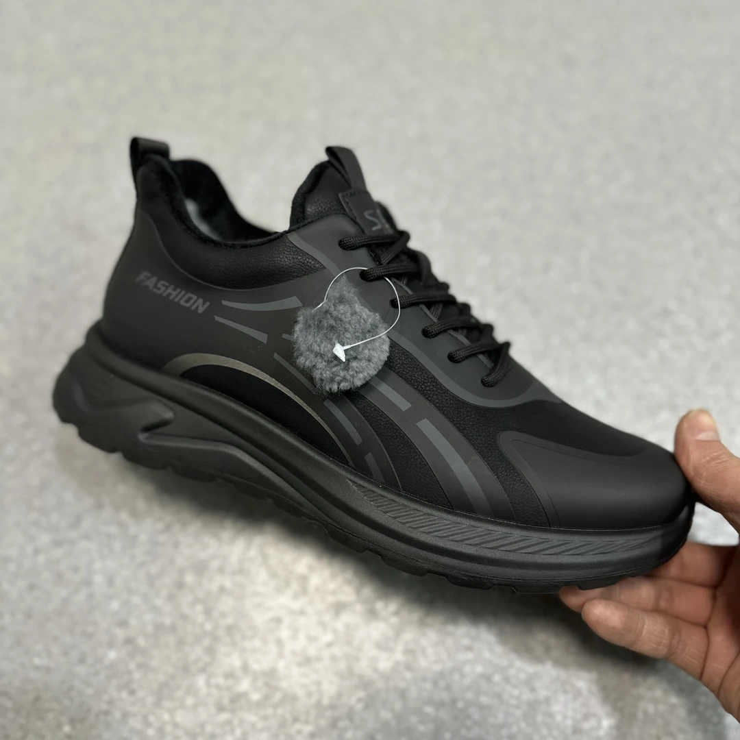 秋冬男鞋舒适透气健步鞋潮鞋黑色加绒016