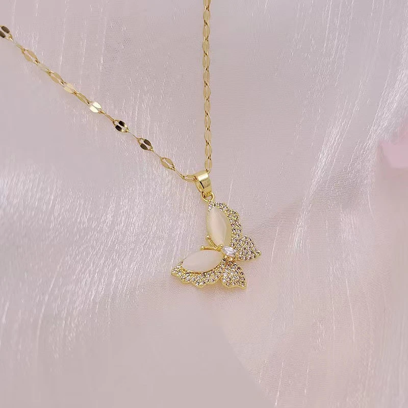 钛钢项链 新款蝴蝶项链气质轻奢时尚小众锁骨链坠链素款百搭设计