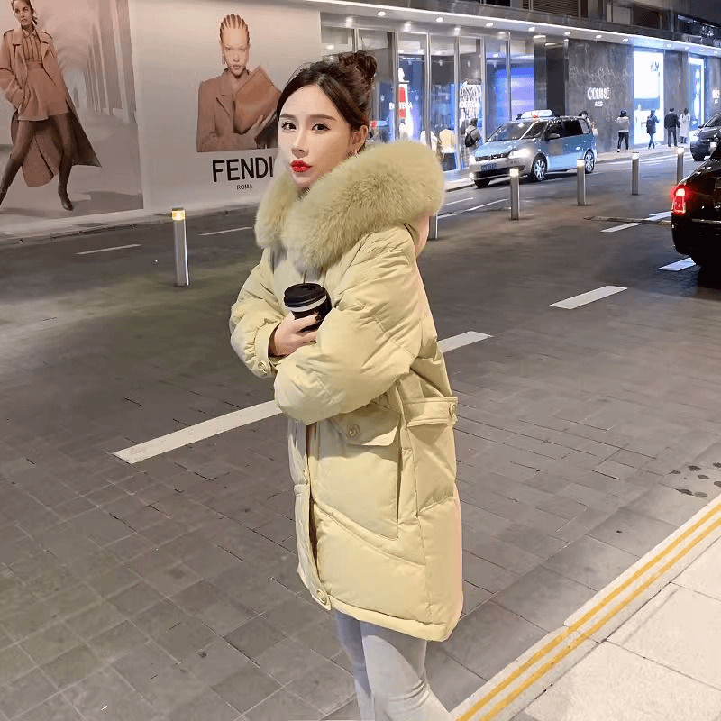 大毛领高级感女小个子2023冬新款爆款高端洋气中长款加厚外套