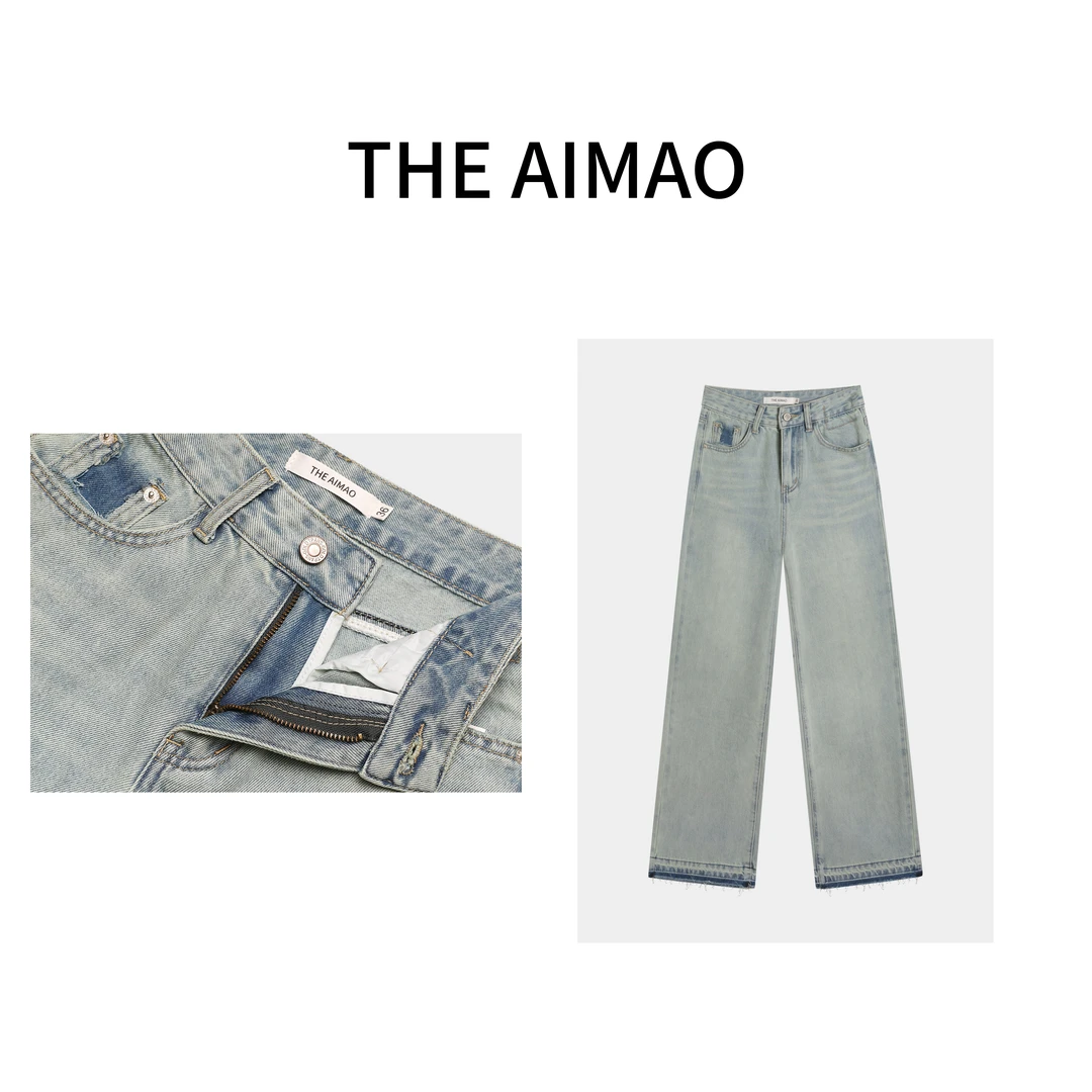 THE AIMAO【比例救星】天蓝色百搭高腰直筒阔腿牛仔裤XYX24K90003