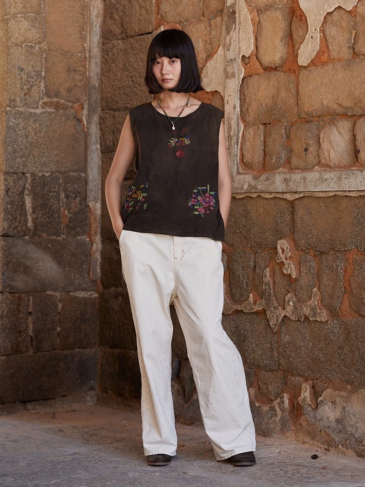 左岸迷香原白色棉质长裤Z24SS3025-1