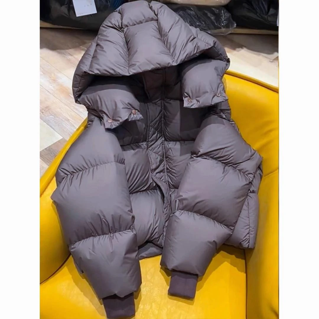 欧洲站面包服外套小个子超好看轻薄短款连帽咖色羽绒服女20