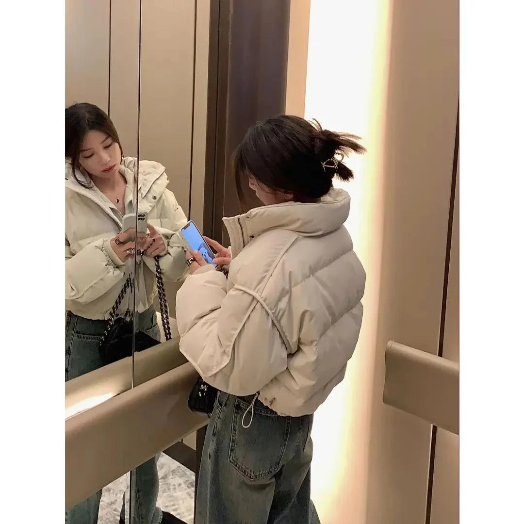 断码清仓羽绒服2023年时尚新款短款炸街高腰加厚立领下摆