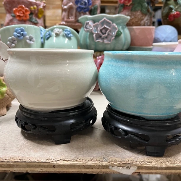 [注意尺寸1218】陶瓷冰裂圆形创意多肉植物花盆口10高7