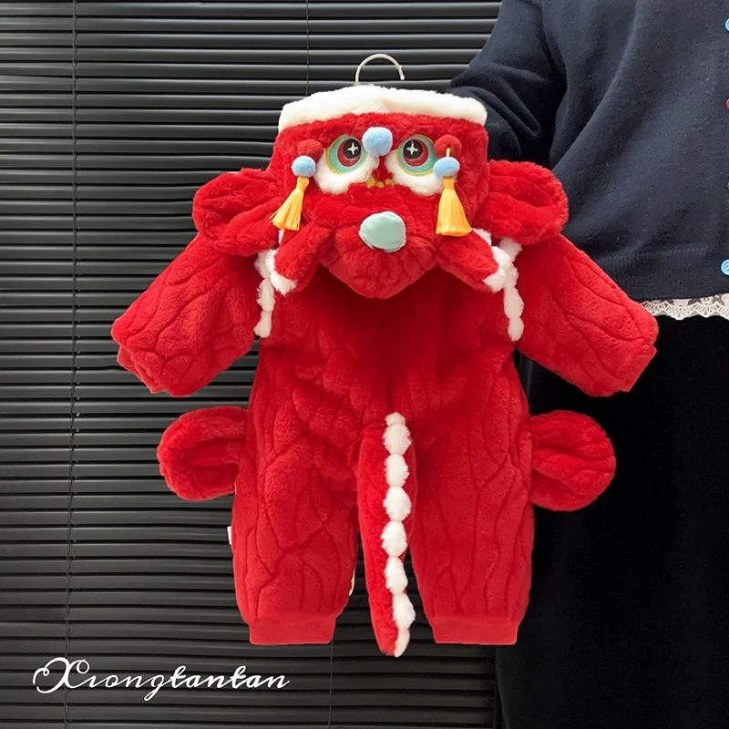 婴儿冬装新年宝宝拜年冬季龙年加绒加厚衣服连体衣喜庆过年超萌