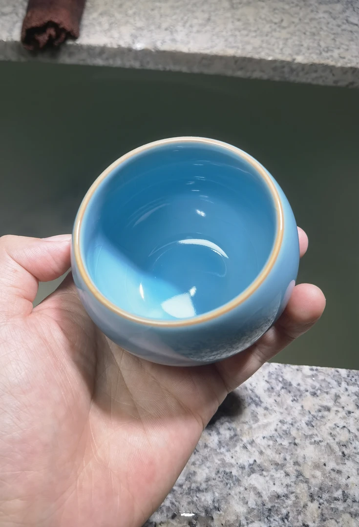 【闪购商品】.手绘蓝色龙蛋杯冰裂纹茶杯手工陶瓷品茗杯主人杯色釉