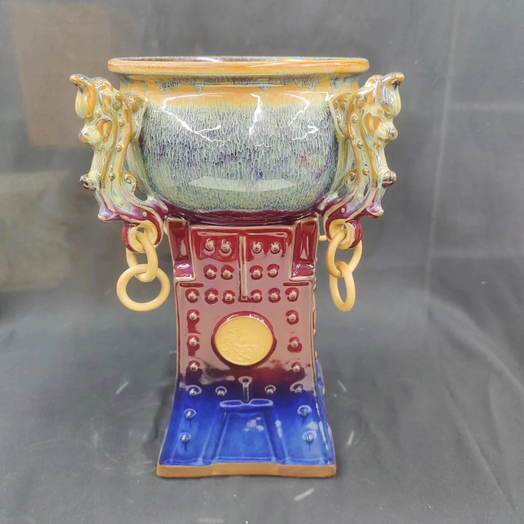 神垕钧瓷刘建功老师的【潮玩大号聚宝盆】35厘米高，20厘米宽蓝色