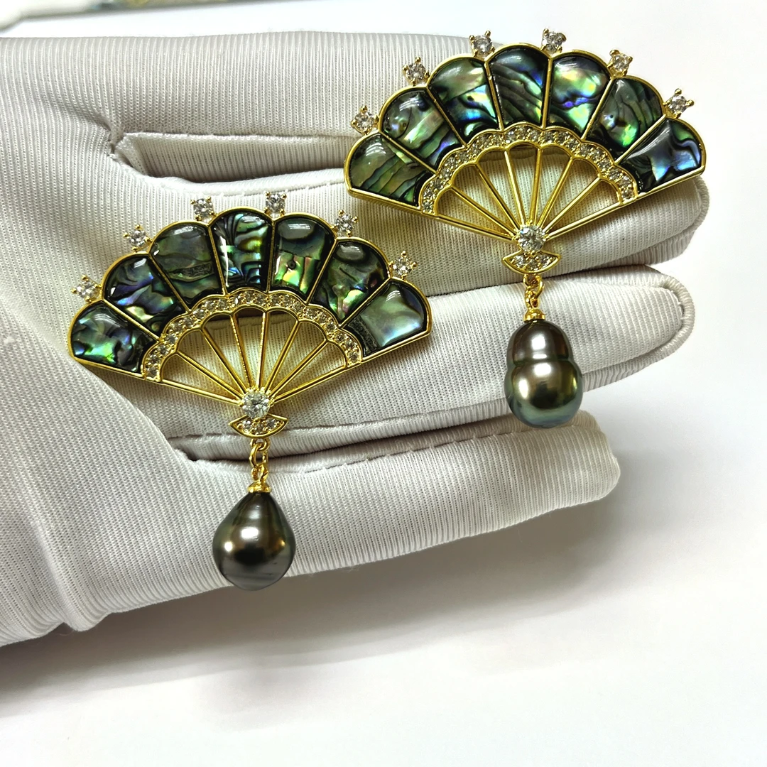 大溪地胸针强光炫彩天然海水珍珠国风扇子胸花鲍鱼贝（多样性发1件