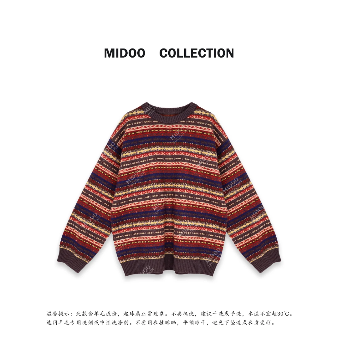 MIDOO 费尔岛花纹2024 复古提花彩色毛衣