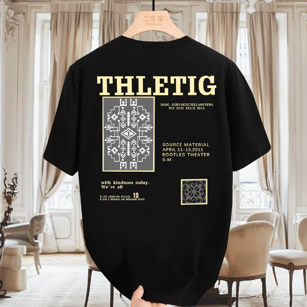 美式重磅短袖T恤男夏季薄款高街体恤透气柔软个性印花圆领短袖男