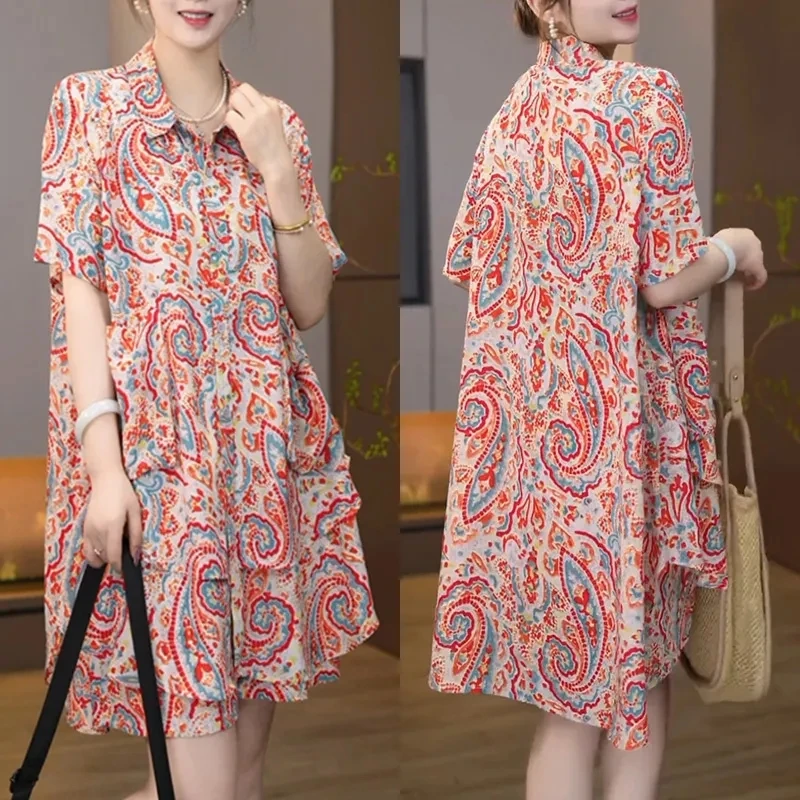 2025年夏季新款宽松显瘦印花短袖上衣短裤两件套女时尚设计感套装