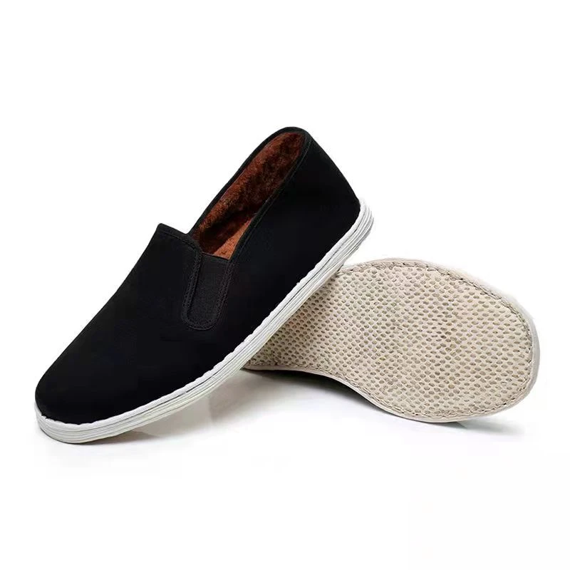 大顺坊男士加绒手工麻绳底保暖休闲百搭千层底软底款一脚蹬棉鞋