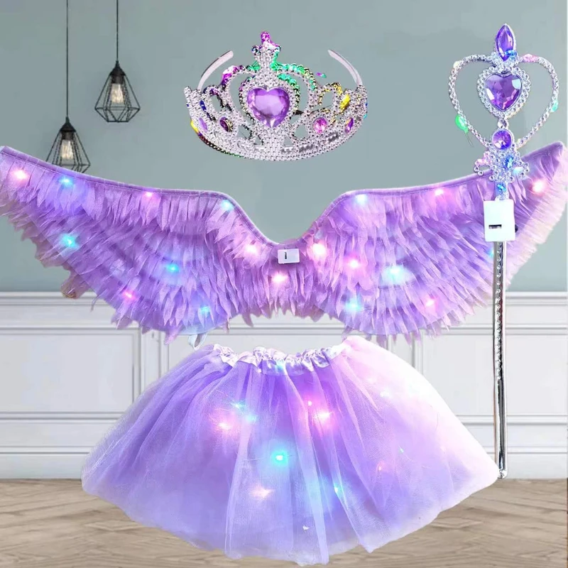 发光羽毛天使翅膀道具圣诞节万圣节表演服装女孩发光玩具生日礼物