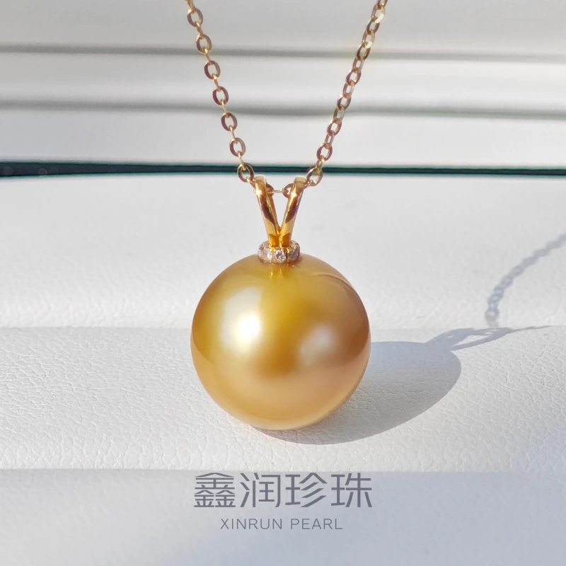 18K金镶嵌南洋海水金珠吊坠12-14MM（单吊坠不含链）百搭多样性发一