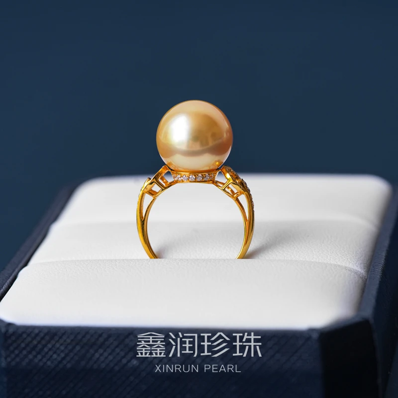 18K金海水南洋金珠珍珠戒指13-14MM轻奢气质时尚百搭*多样性发一