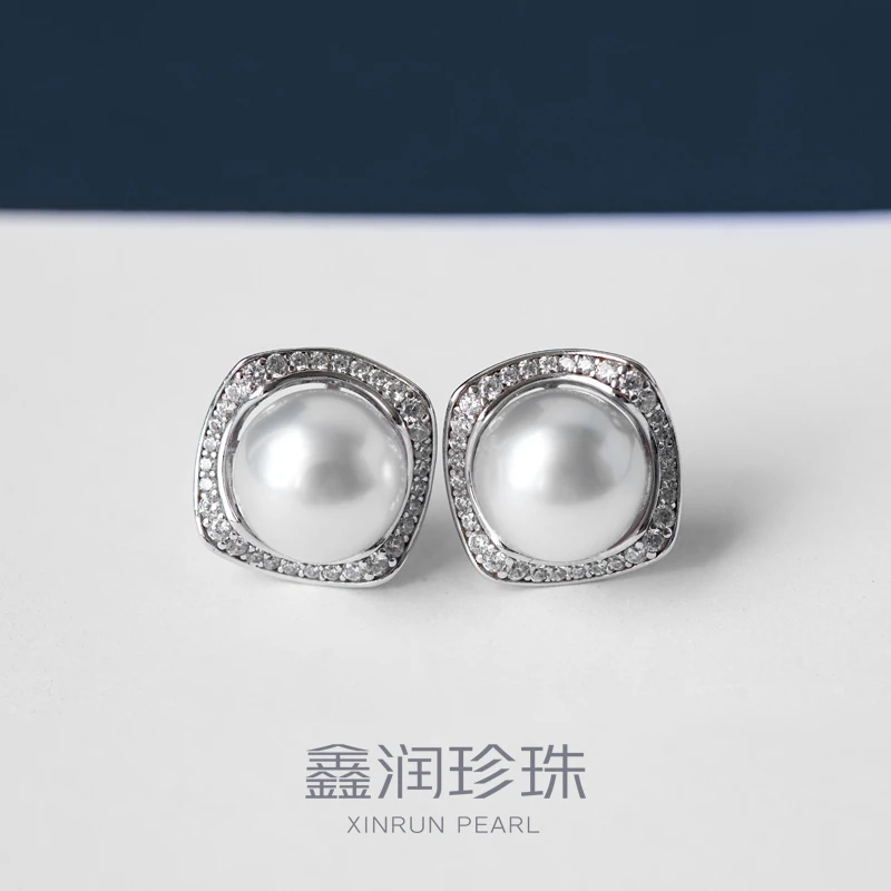 925银南洋澳白海水珍珠耳钉10-12MM轻奢气质经典时尚款多样性发一