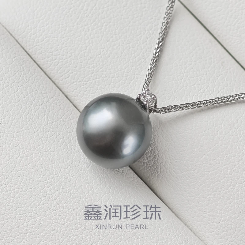 18K金海水珍珠大溪地黑珍珠吊坠11-12MM(单珠不含项链)多样性发一