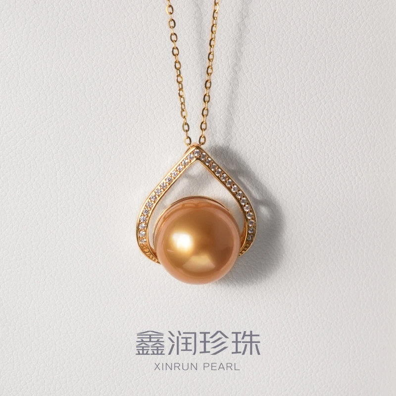 925银镶嵌海水南洋金珠珍珠吊坠12-13MM（单珠不含项链）多样性发一